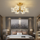Tyalez Crystal Semi Flush Mount Bedroom Gold Ceiling Lights