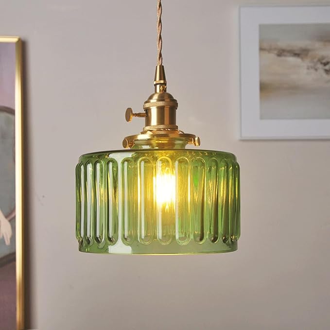 Tyalez Fluted Glass Short Cylinder Pendant LED Light in Vintage Style