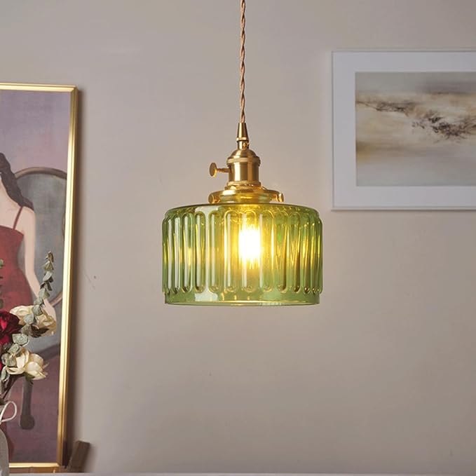 Tyalez Fluted Glass Short Cylinder Pendant LED Light in Vintage Style