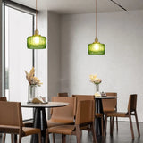 Tyalez Fluted Glass Short Cylinder Pendant LED Light in Vintage Style