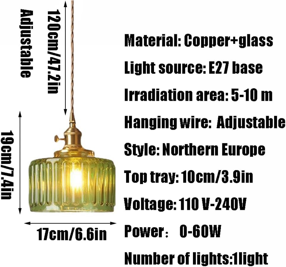 Tyalez Fluted Glass Short Cylinder Pendant LED Light in Vintage Style