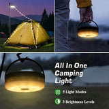 Tyalez Solar Camping Light, Camping String Lights, Solar String Lights for Outside with 150LEDs, Camping String Lamp with 3 Adjustable Brightness & 5 Light Modes