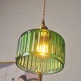 Tyalez Fluted Glass Short Cylinder Pendant LED Light in Vintage Style