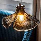 Vintage Copper Brown Pendant Lamp with Flower Glass Design