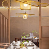 Tyalez Waving Bamboo Vintage Woven Wicker Handmade Hat Rattan Pendant Light