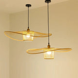 Tyalez Waving Bamboo Vintage Woven Wicker Handmade Hat Rattan Pendant Light