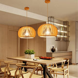 Tyalez Retro Boho Basket Rattan Pumpinkin Shape Creative Designer Pendant Light