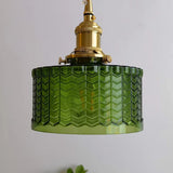 Vintage Emerald Pattern Glass Hanging Light