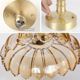 Retro Golden Semi-Flush Ceiling Light with Amber Peony Glass