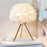 Tyalez Creative Feather Bedroom White Table Lamps