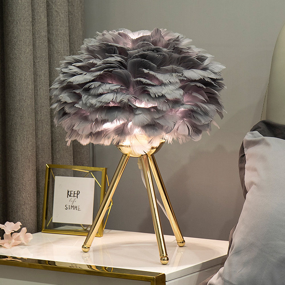 Tyalez Creative Feather Bedroom White Table Lamps