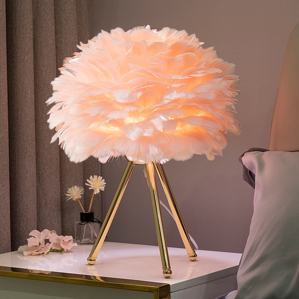 Tyalez Creative Feather Bedroom White Table Lamps