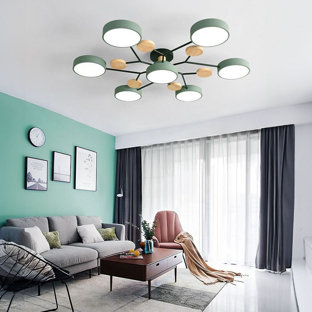 Tyalez Contemporary Round Iron LED Semi-Flush Chandelier