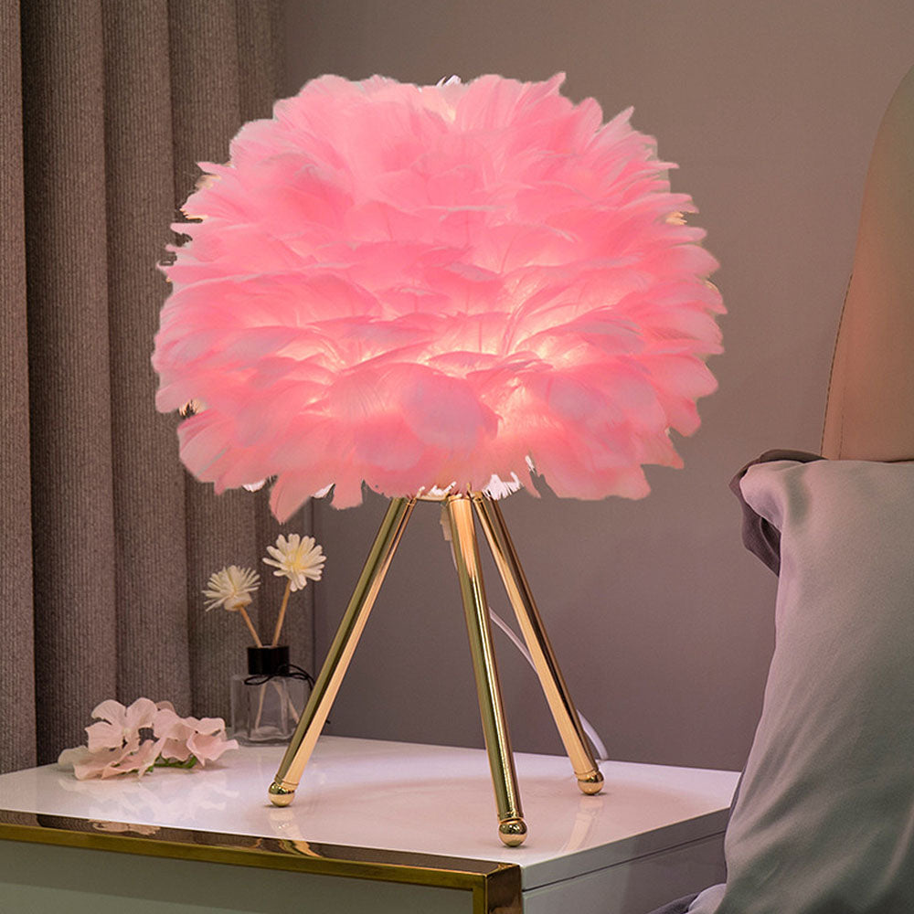 Tyalez Creative Feather Bedroom White Table Lamps