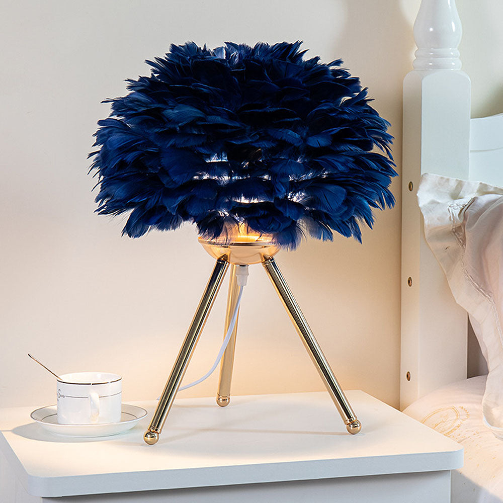 Tyalez Creative Feather Bedroom White Table Lamps