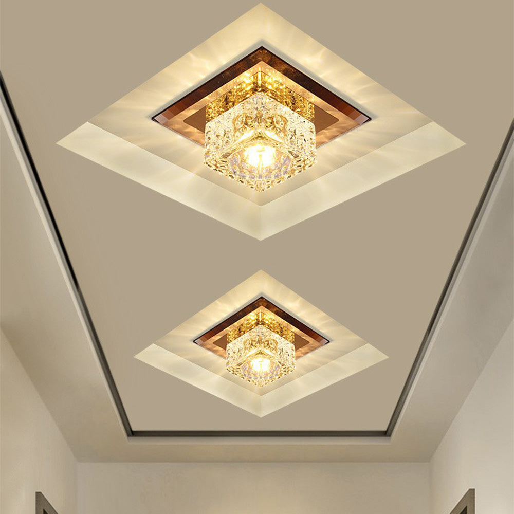 Tyalez Contemporary Squared Shape Crystal LED Ceiling Light For Hallway