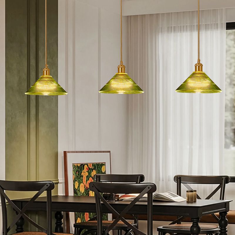 Green vintage chandelier in dining room and bedroom