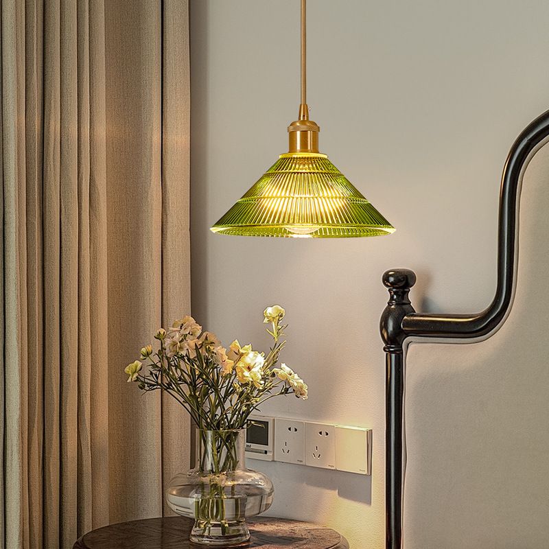 Green vintage chandelier in dining room and bedroom