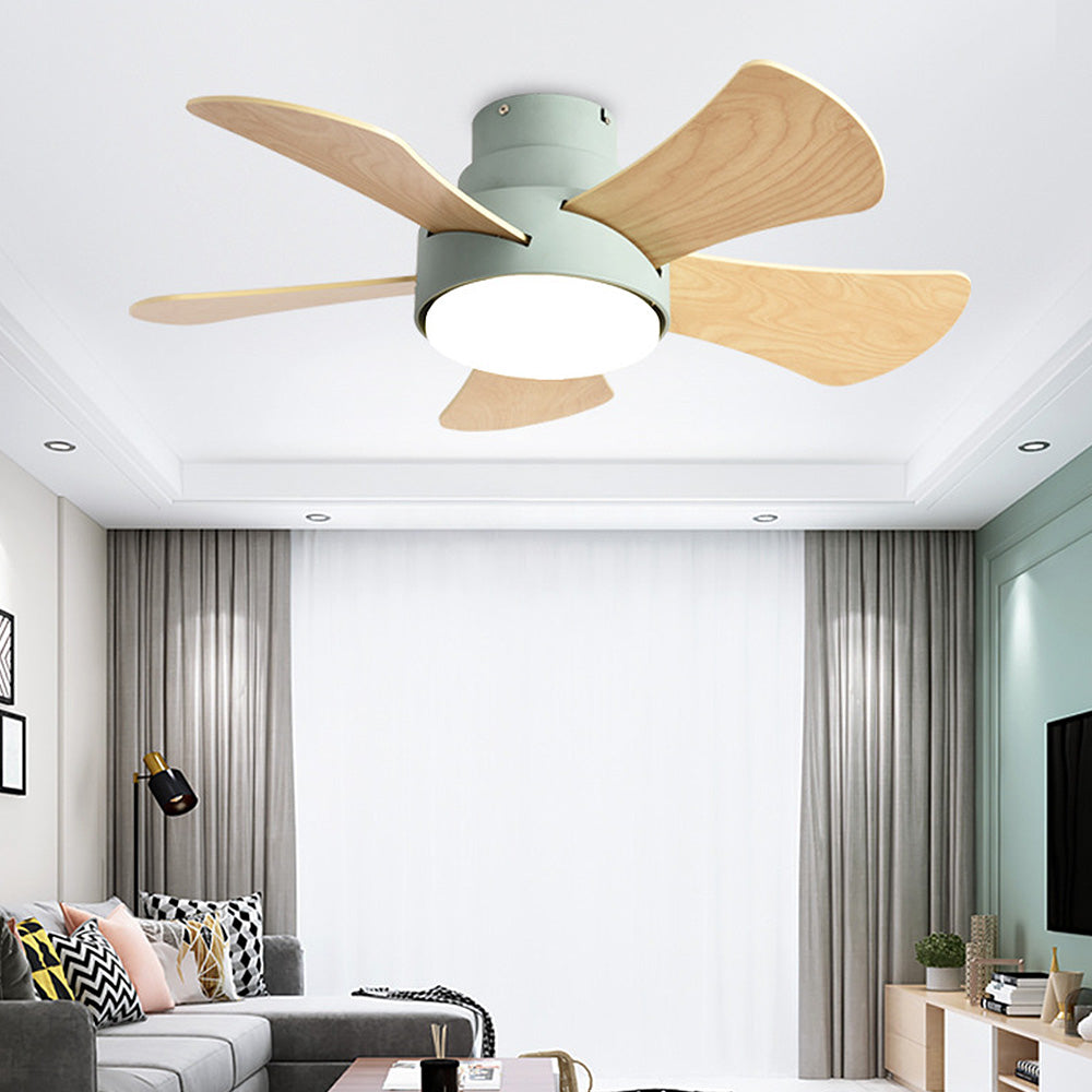 Tyalez Scandinavian Wood Flush Ceiling Fan With LED Lighting
