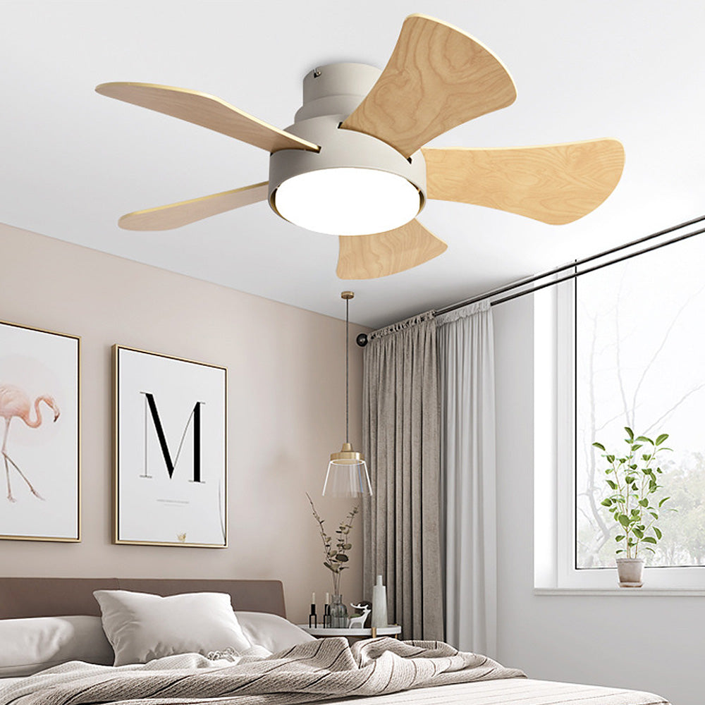Tyalez Scandinavian Wood Flush Ceiling Fan With LED Lighting
