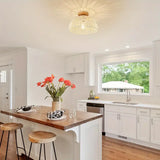Bohemian Rattan Flush Mount Ceiling Light with Wooden Base