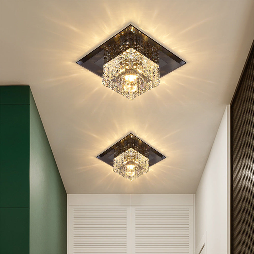 Tyalez Contemporary Squared Shape Crystal LED Ceiling Light For Hallway