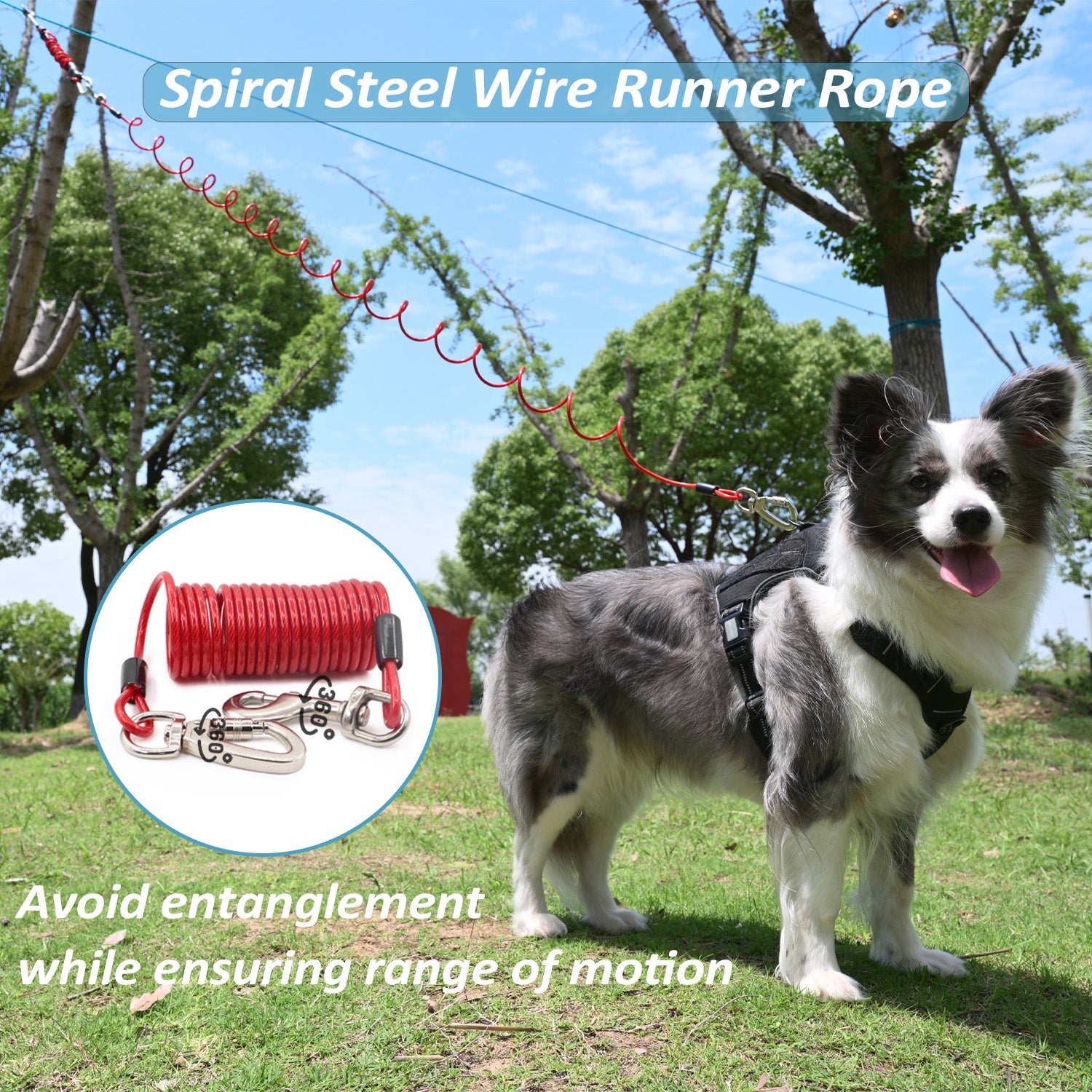 Heavy Duty 50FT Dog Run System with 10FT Tie-Out