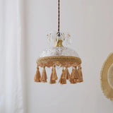 Elegant Tassel Dome Glass Pendant Light – Vintage-Inspired Ceiling Lamp
