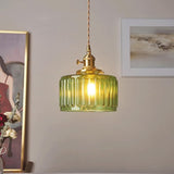 Tyalez Fluted Glass Short Cylinder Pendant LED Light in Vintage Style