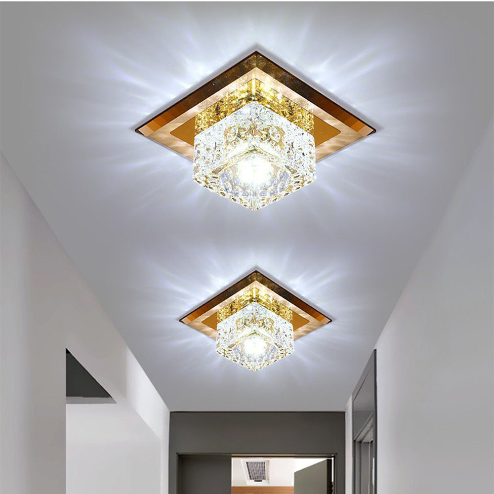 Tyalez Contemporary Squared Shape Crystal LED Ceiling Light For Hallway