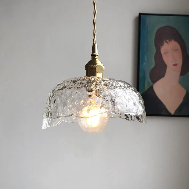 Irregular Brass Glass Pendant Light – Bedroom Hanging Lamp