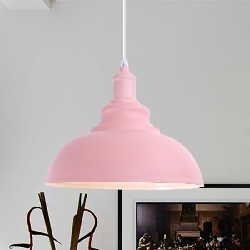 Stylish Bowl Pendant Lamp – Pink & Yellow Metal Fixture