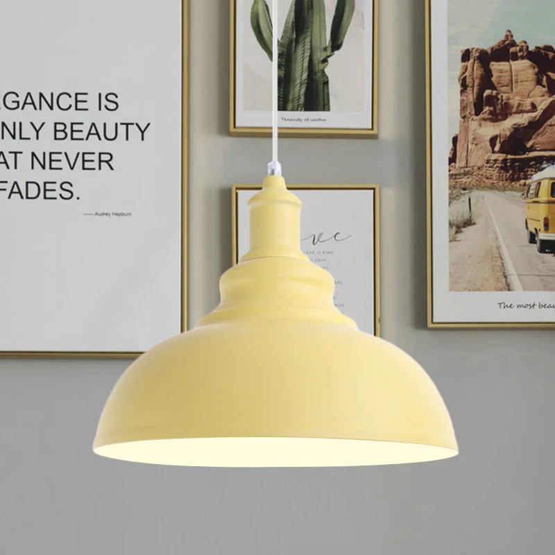 Stylish Bowl Pendant Lamp – Pink & Yellow Metal Fixture