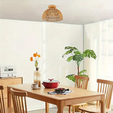 Bohemian Rattan Flush Mount Ceiling Light with Wooden Base
