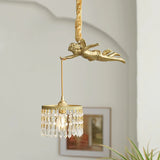 Vintage French Full-Brass Crystal Angel Chandelier