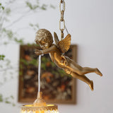 Vintage French Full-Brass Crystal Angel Chandelier