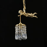 Vintage French Full-Brass Crystal Angel Chandelier