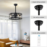Tyalez Modern Black Flush Living Room Ceiling Fan With Light And Remote