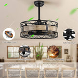Tyalez Modern Round Cage Ceiling Fan With Light And Remote