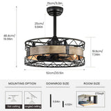 Tyalez Modern Round Cage Ceiling Fan With Light And Remote