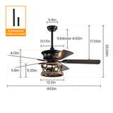 Tyalez Retro Minimalist Metal Ceiling Fan With Light And Remote