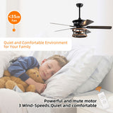 Tyalez Retro Minimalist Metal Ceiling Fan With Light And Remote