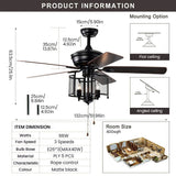 Tyalez Classic Metal Mesh Black Ceiling Fan With Light And Remote