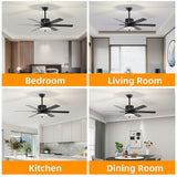 Tyalez Minimalist Black Ceiling Fan With LED Light And Remote