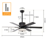 Tyalez Minimalist Black Ceiling Fan With LED Light And Remote