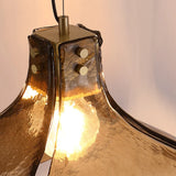 Vintage Copper Brown Pendant Lamp with Flower Glass Design