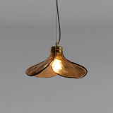 Vintage Copper Brown Pendant Lamp with Flower Glass Design