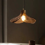 Vintage Copper Brown Pendant Lamp with Flower Glass Design