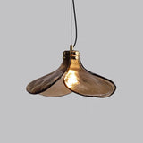 Vintage Copper Brown Pendant Lamp with Flower Glass Design