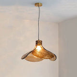Vintage Copper Brown Pendant Lamp with Flower Glass Design